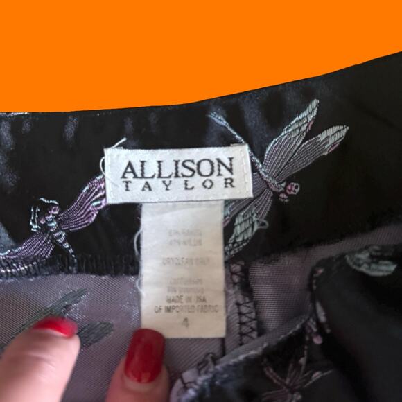 90's 00's vintage black satin dragonfly novelty y2k trousers pants Size 4 - Picture 4 of 5